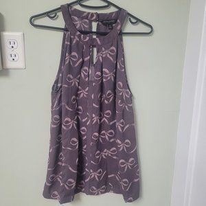 Banana Republic Purple Bow pattern Sleeveless lightweight sheer blouse Size XS